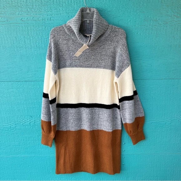 HEM & THREAD COLORBLOCK STRIPE BALLOON SLEEVE SWEATER DRESS SIZE LARGE NWT - Picture 6 of 6